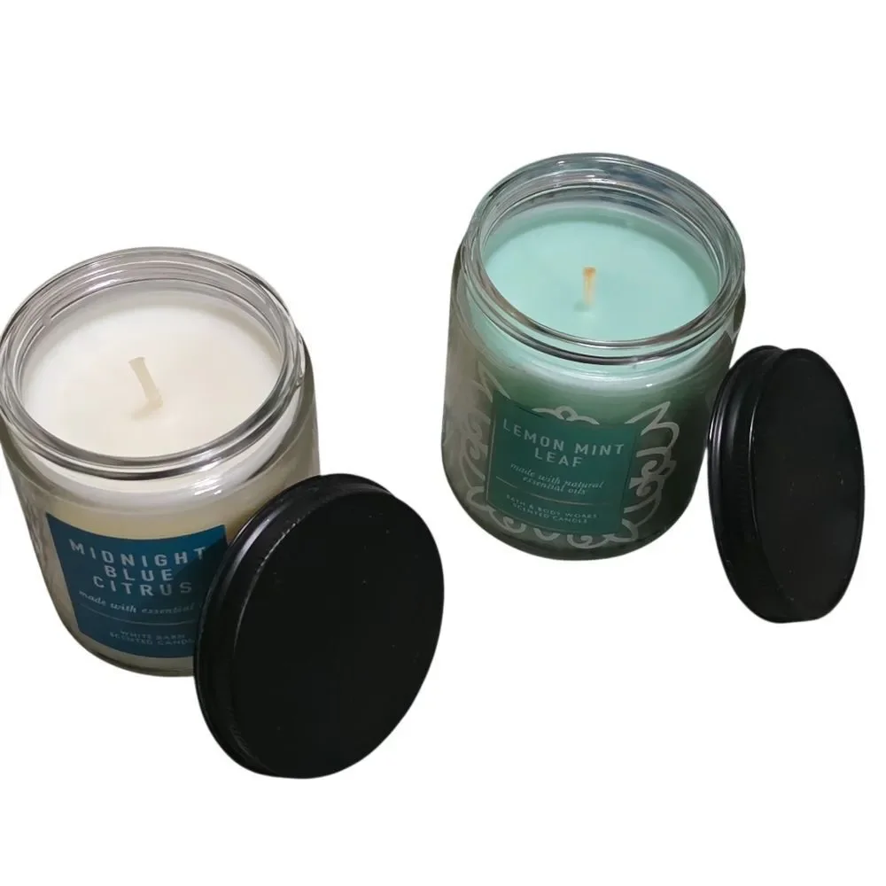White Barn Midnight Blue Citrus and Lemon Mint Leaf Candles - White and Green